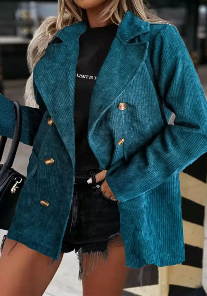 Solid Patchwork Turndown Collar Outerwear