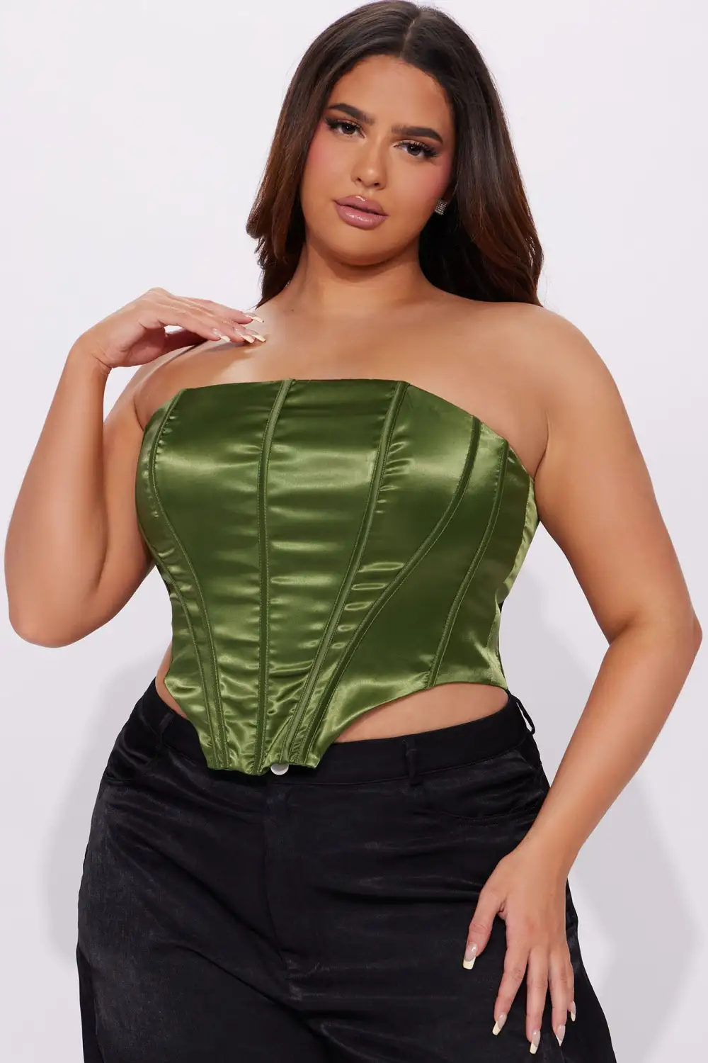 Happily Ever After Satin Corset Top - Olive