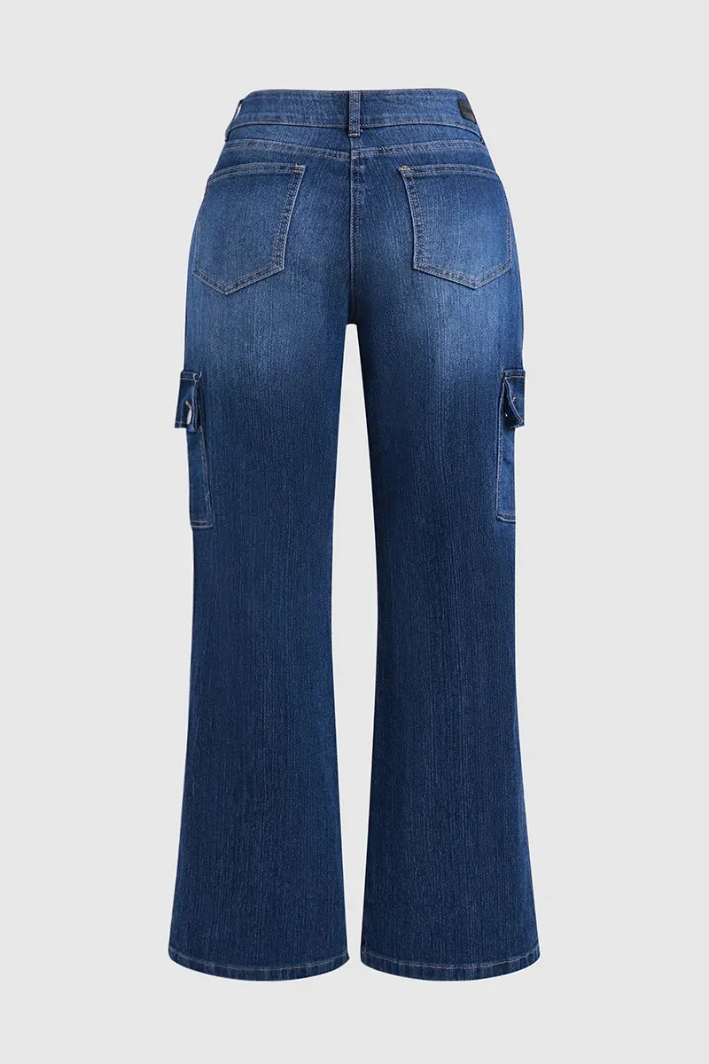 Flap Pocket Low Rise Flare Jeans Without Belt