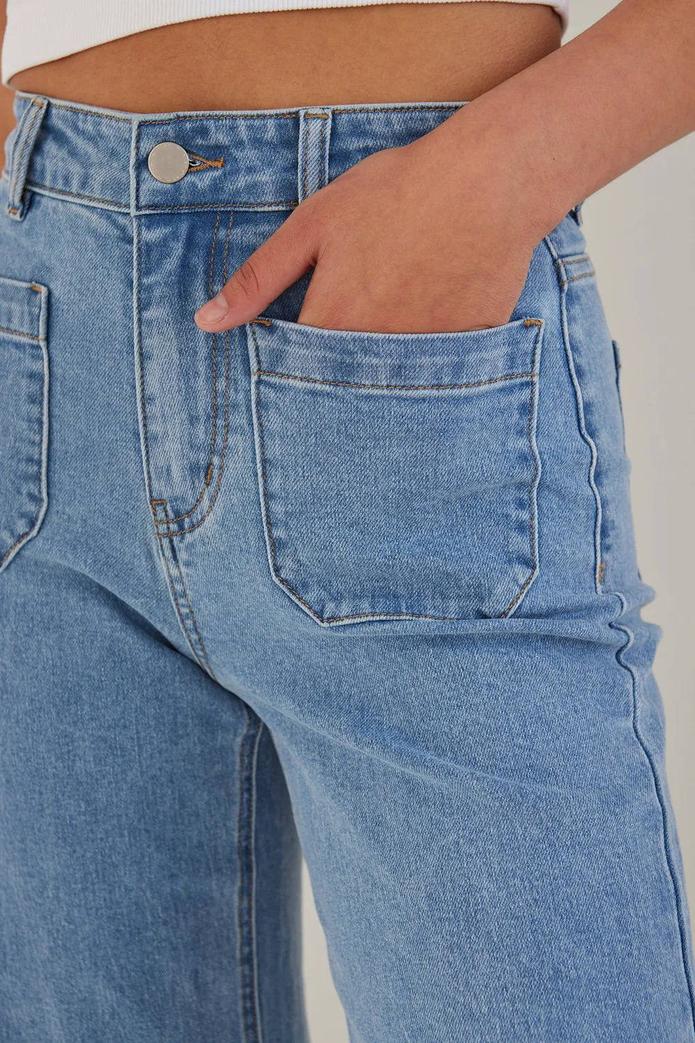 Light Blue High Rise Wide Leg Pocket Jean