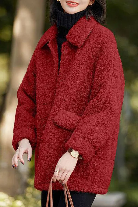 Faux Lamb Fleece Lapel Coat