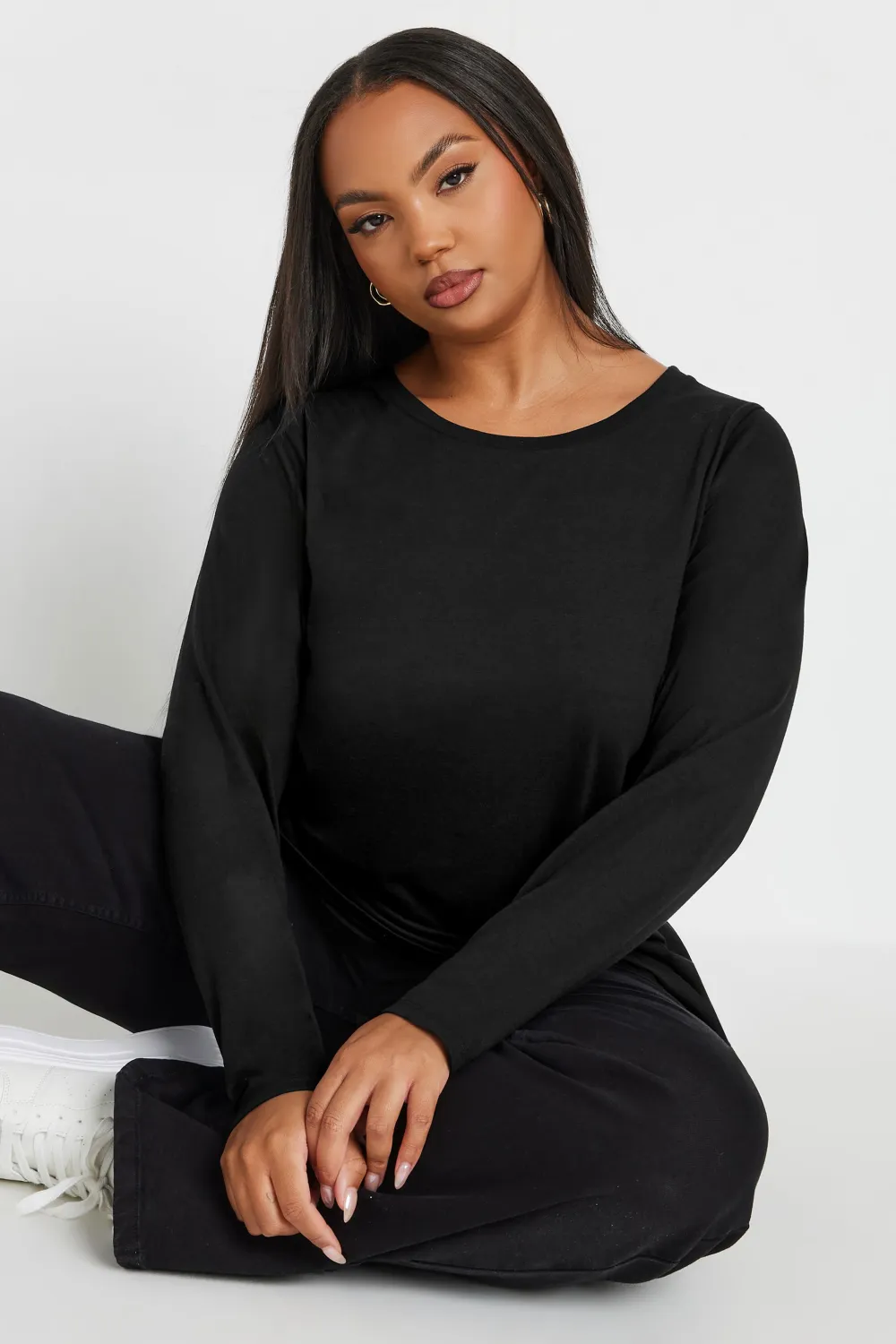 YOURS Curve Black Cotton Long Sleeve T-Shirt