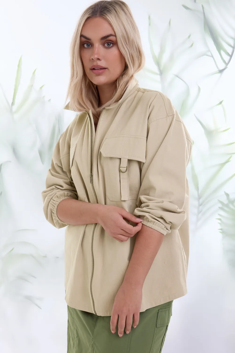 YOURS Curve Stone Brown Utility Bomber Jacket