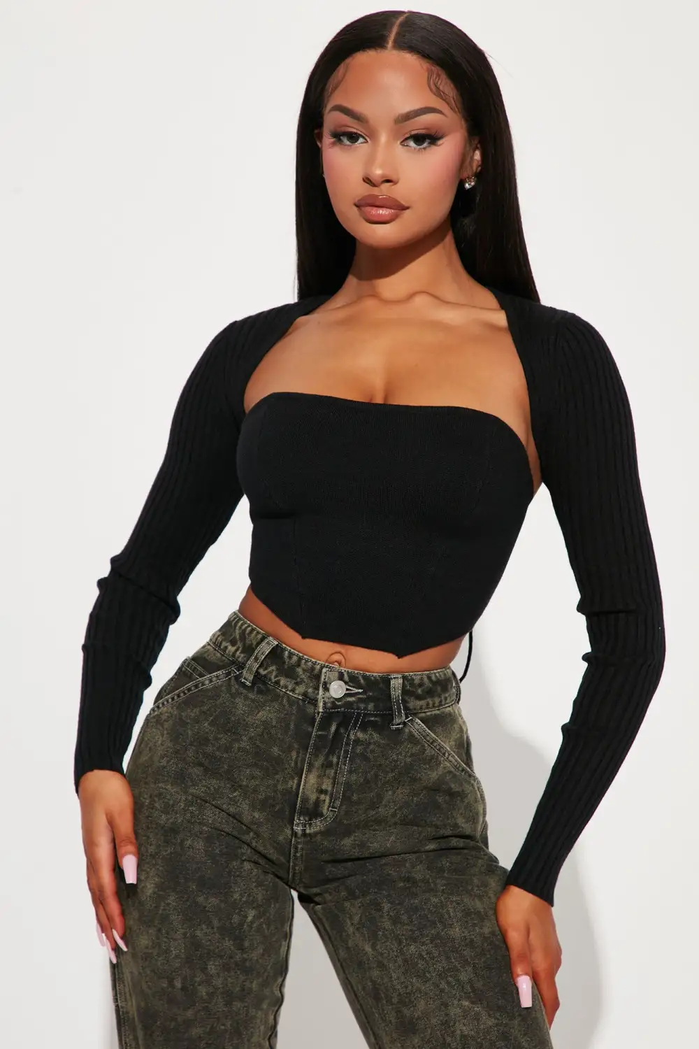 Sweet And Precious Sweater Shrug Set - Black