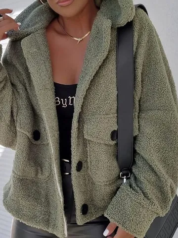 Fluff/Granular Fleece Fabric Loose Plain Casual Teddy Jacket