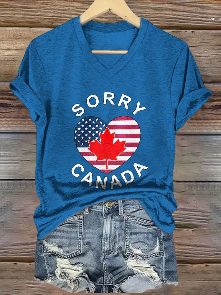 Sorry Canada Printed V-Neck Short-Sleeved T-Shirt