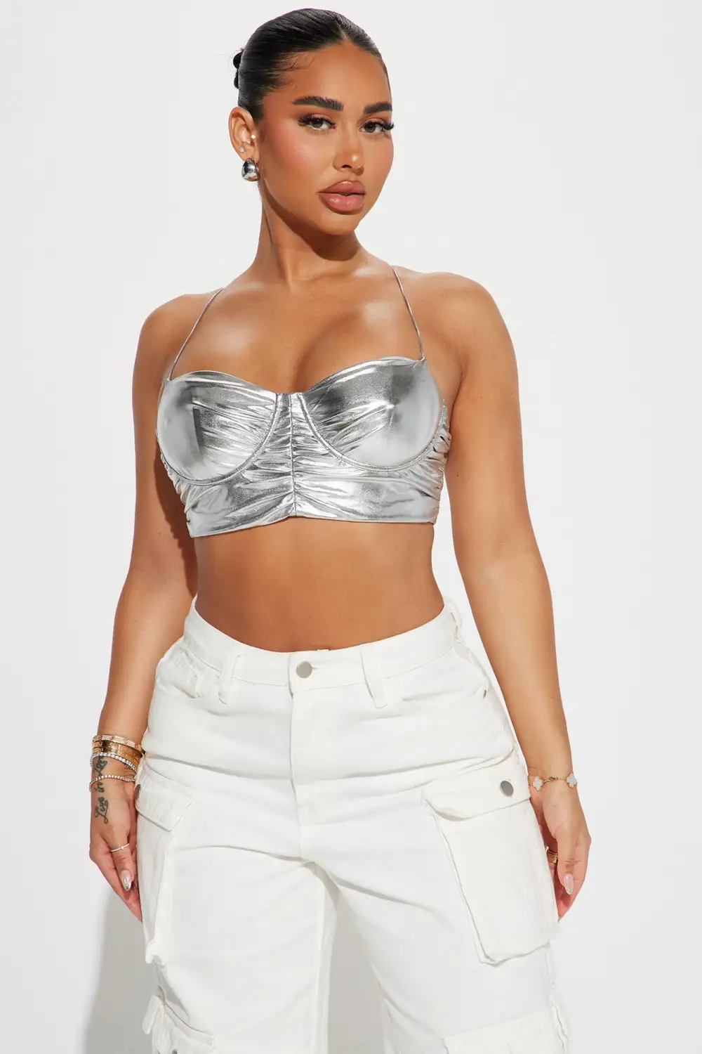 Keziah Metallic Faux Leather Cami - Silver