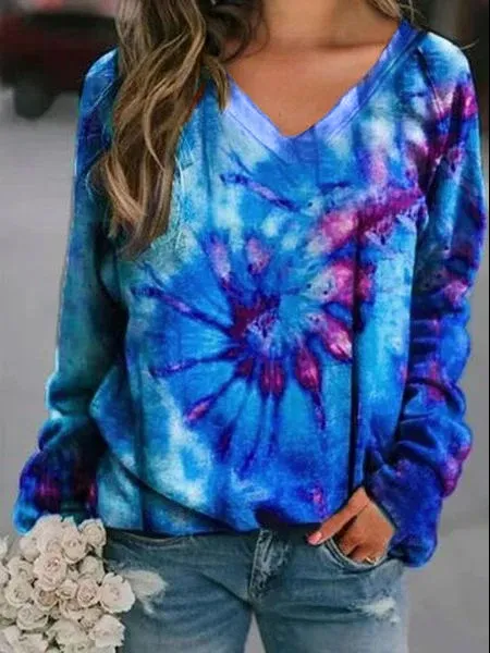 Ombre V Neck Cotton-Blend Sweatshirts