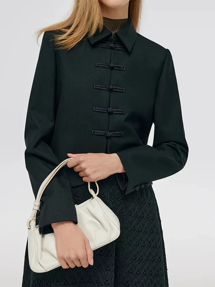 Wool Blend New ChInese-Style Women Crop Jacket