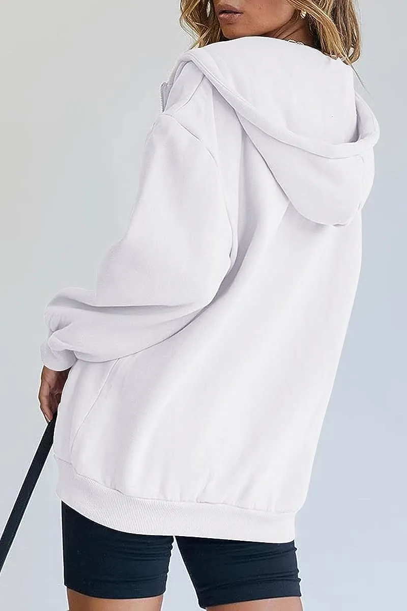 Women's Cute Hoodies Teen Girl Fall Jacket Oversized Sweatshirts Casual Drawstring Zip Up Y2K Hoodie with Pocket