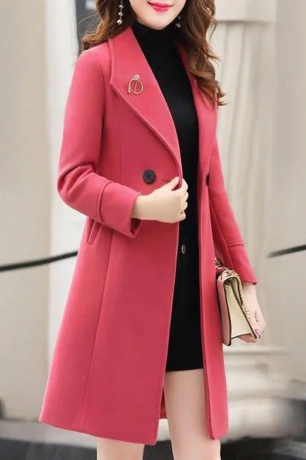 Solid Lapel Double Button Slim Coat