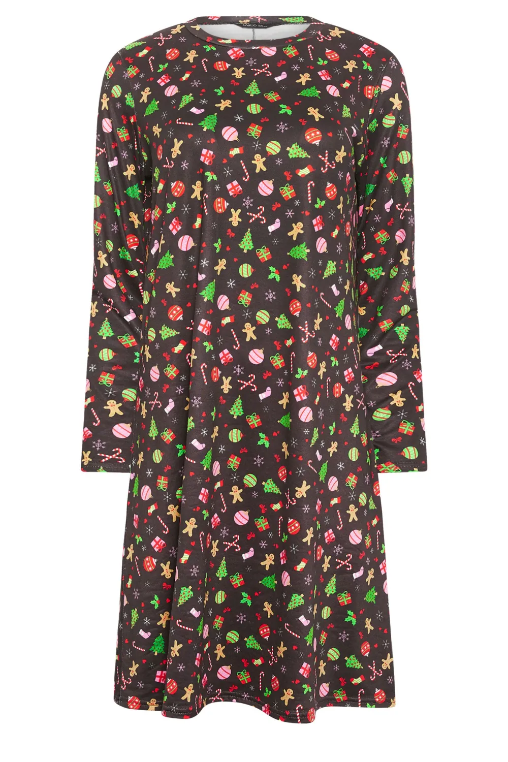 M&Co Black Candy Cane Print Christmas Dress