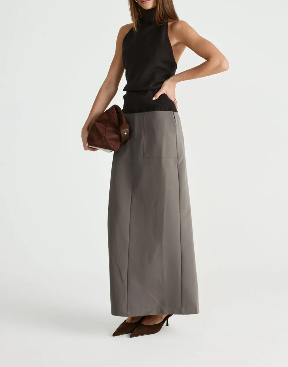 Minimalist Three Dimensional Cut Slit Skirt