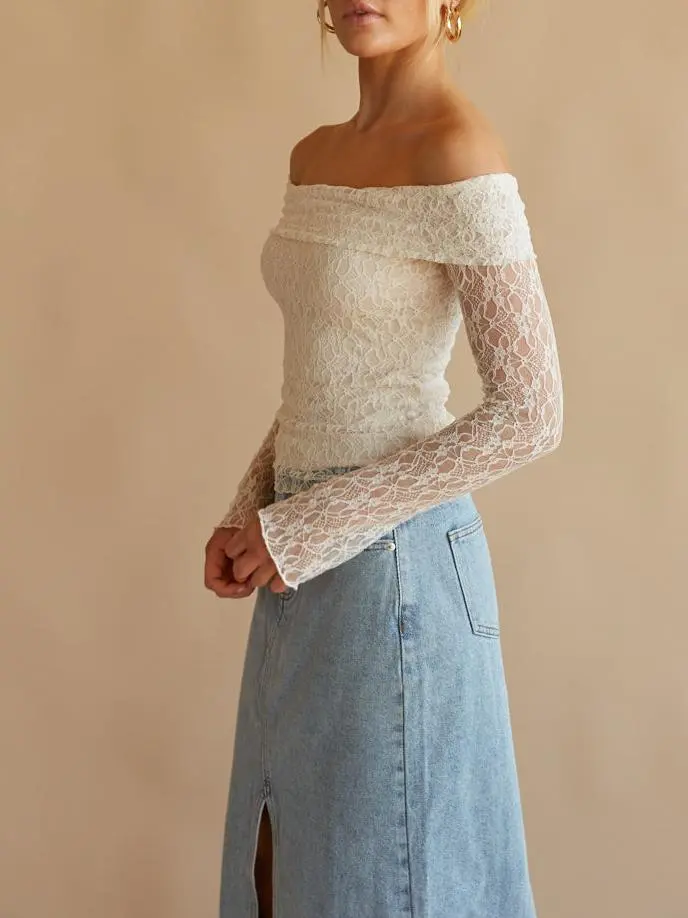 Collette Off The Shoulder Lace Long Sleeve Top