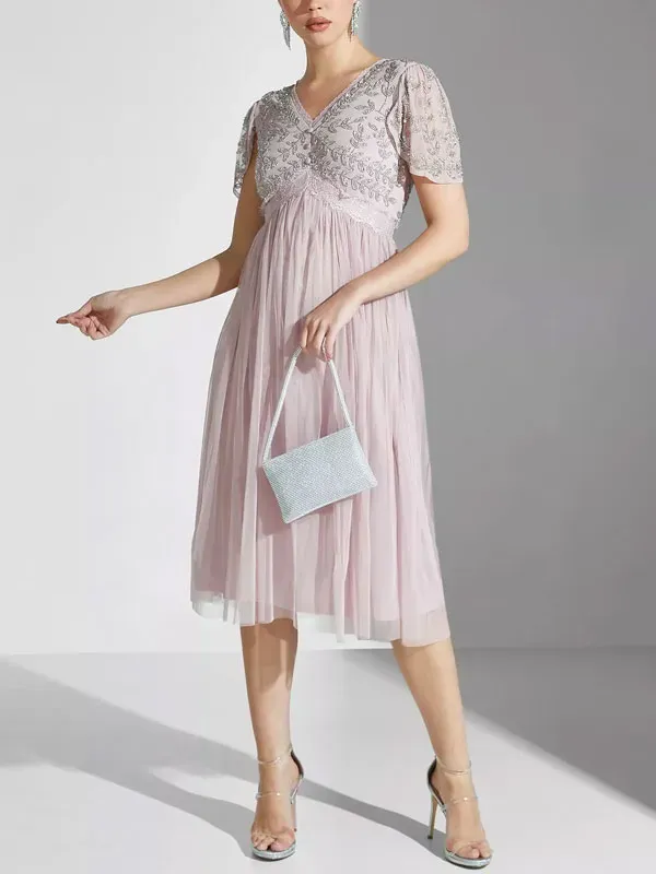 Sequin Detail Ruffle Dress