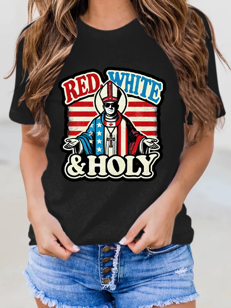 Women'S Red White And Holy Round-Neck Short-Sleeved T-Shirt