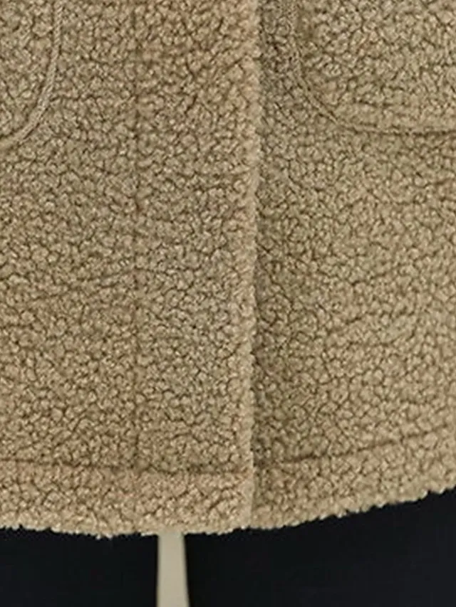 Women's Teddy Vest Long Teddy Coat Fall Sherpa Jacket Fleece Warm Zipper Vest with Pockets Winter Long Coat Windproof Warm Modern Style Sleeveless Plain Pink Red Khaki