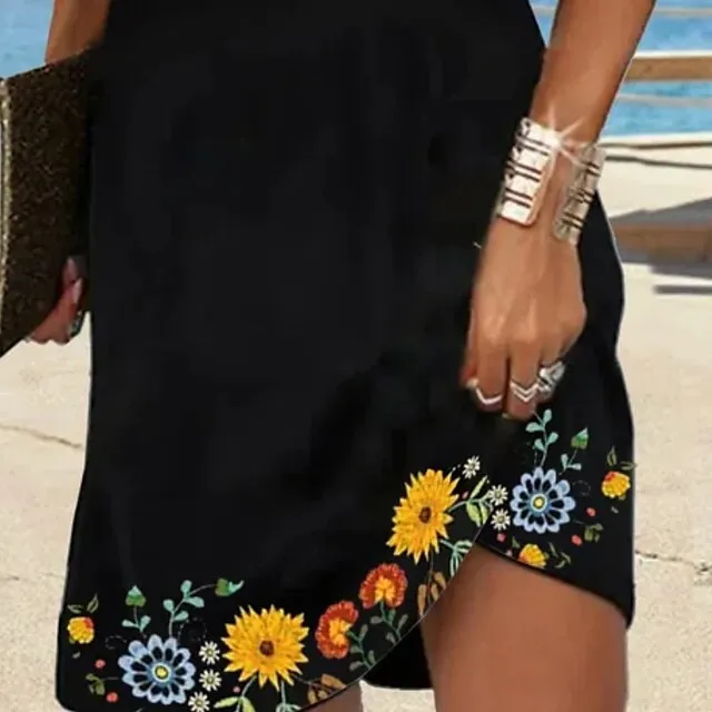 Women's Casual Dress Casual Dress Shift Dress Floral Print Ruched Print Square Neck Mini Dress Fashion Modern Daily Holiday Short Sleeve Regular Fit Black Summer Spring S M L XL XXL