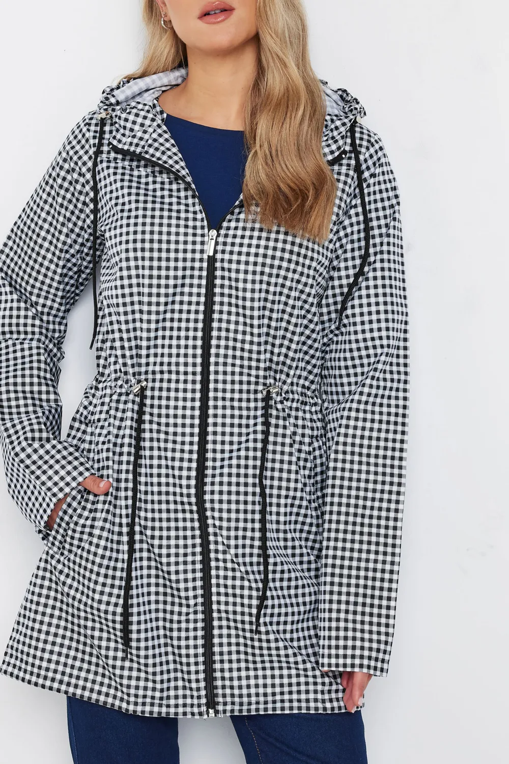 Casual Style Gingham Pocket Parka Coat