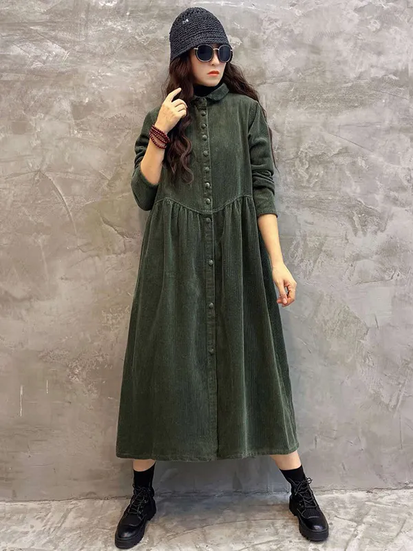 Original Solid Corduroy Lapel Dress