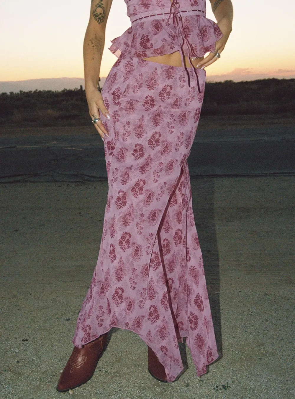 Floral Print Asymmetric Maxi Skirt