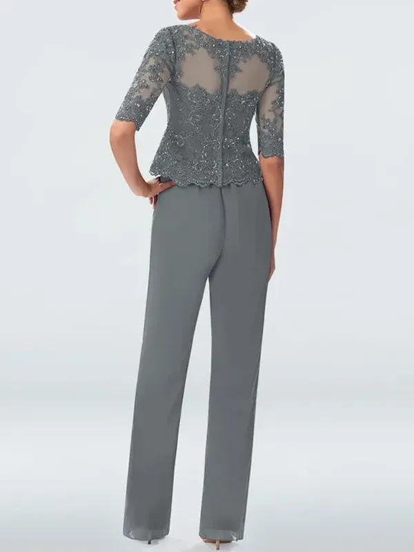 Lace sequin temperament wedding ladies chiffon sets