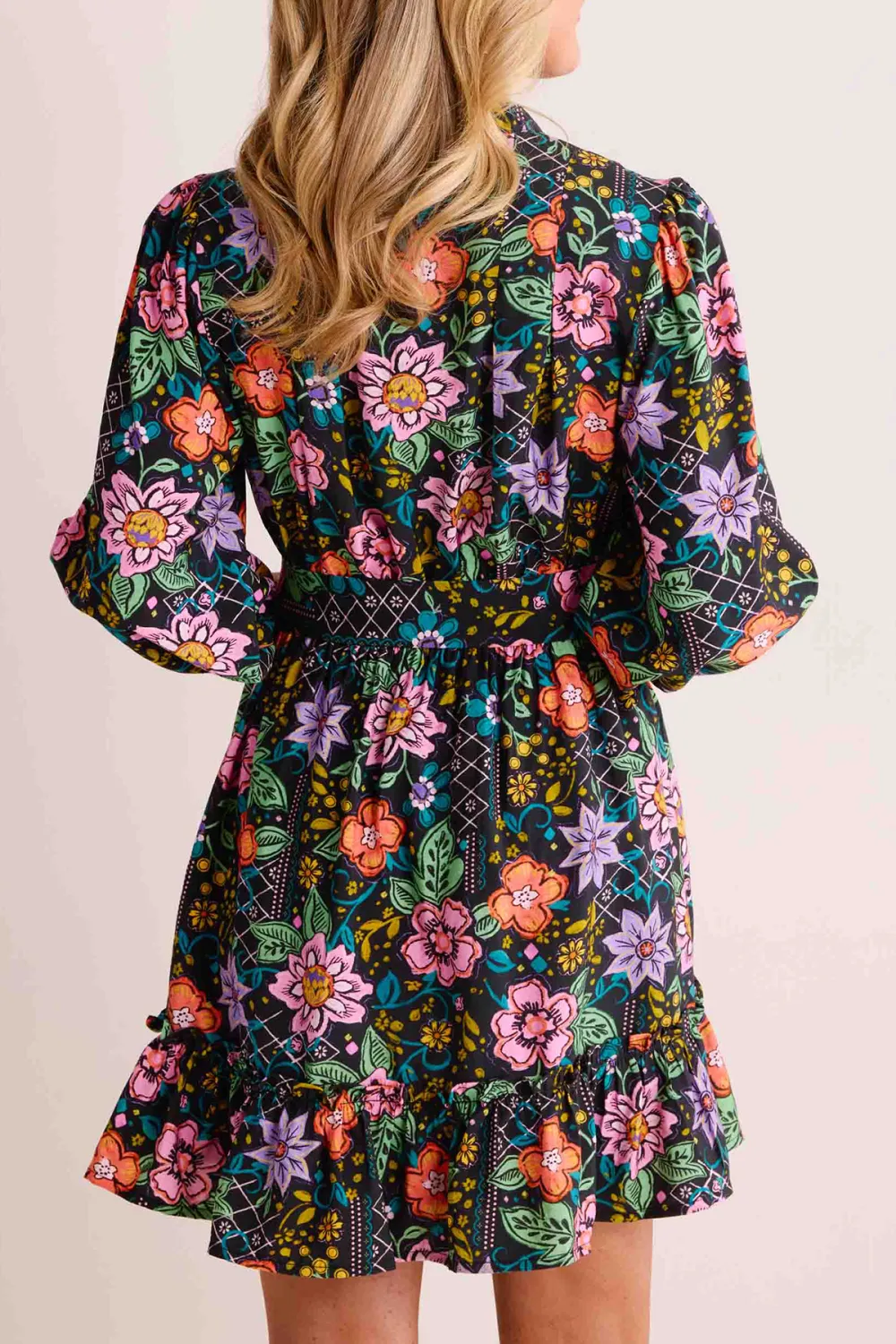 Multicolored Floral Print Long Sleeve Dress