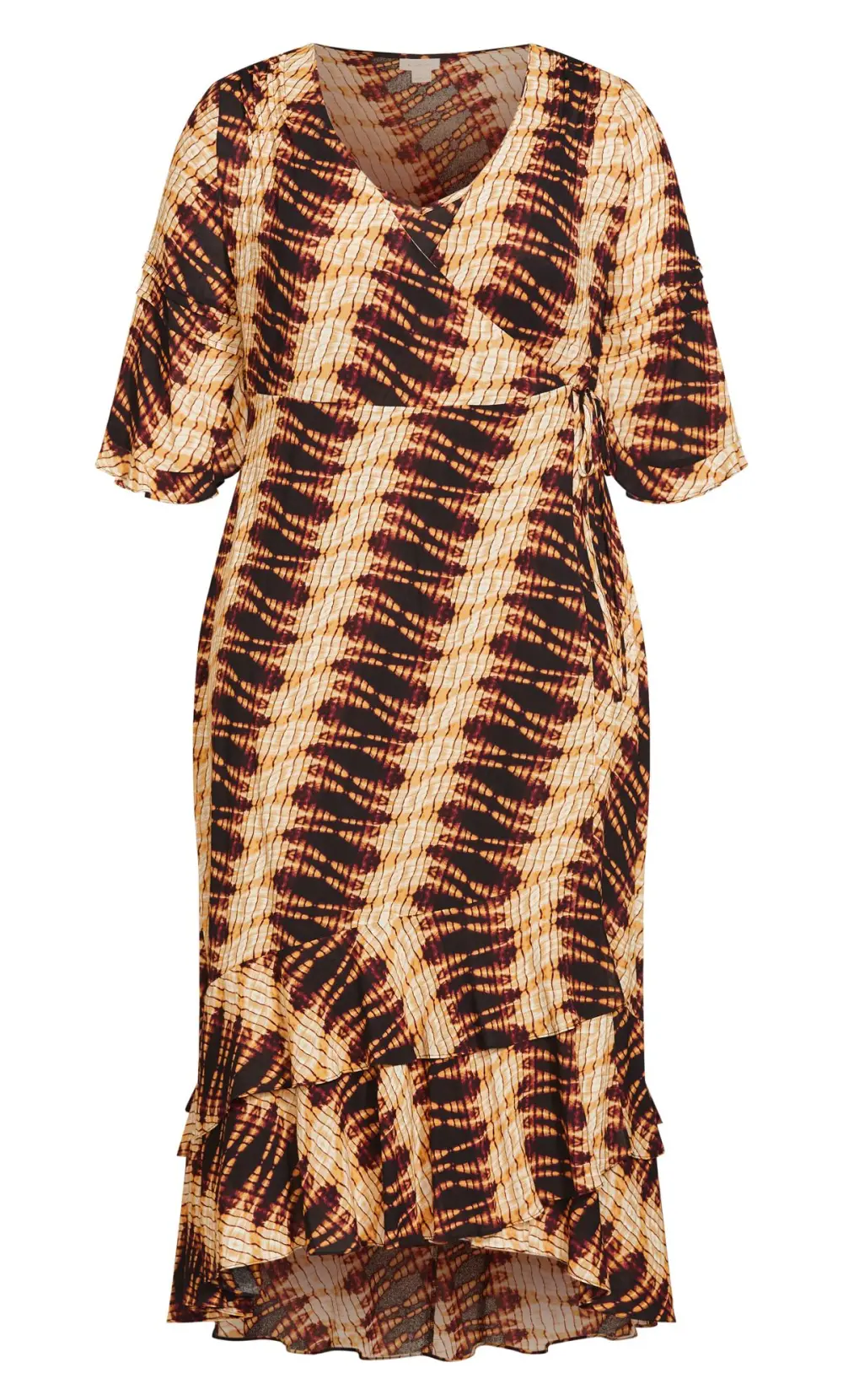 Evans Yellow & Brown Swirl Print Wrap Smock Maxi Dress