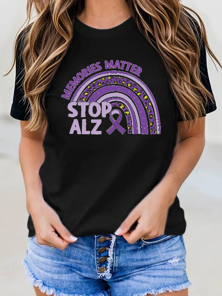 Women'S Alzheimer'S Awareness Printed Round Collar T-Shirt