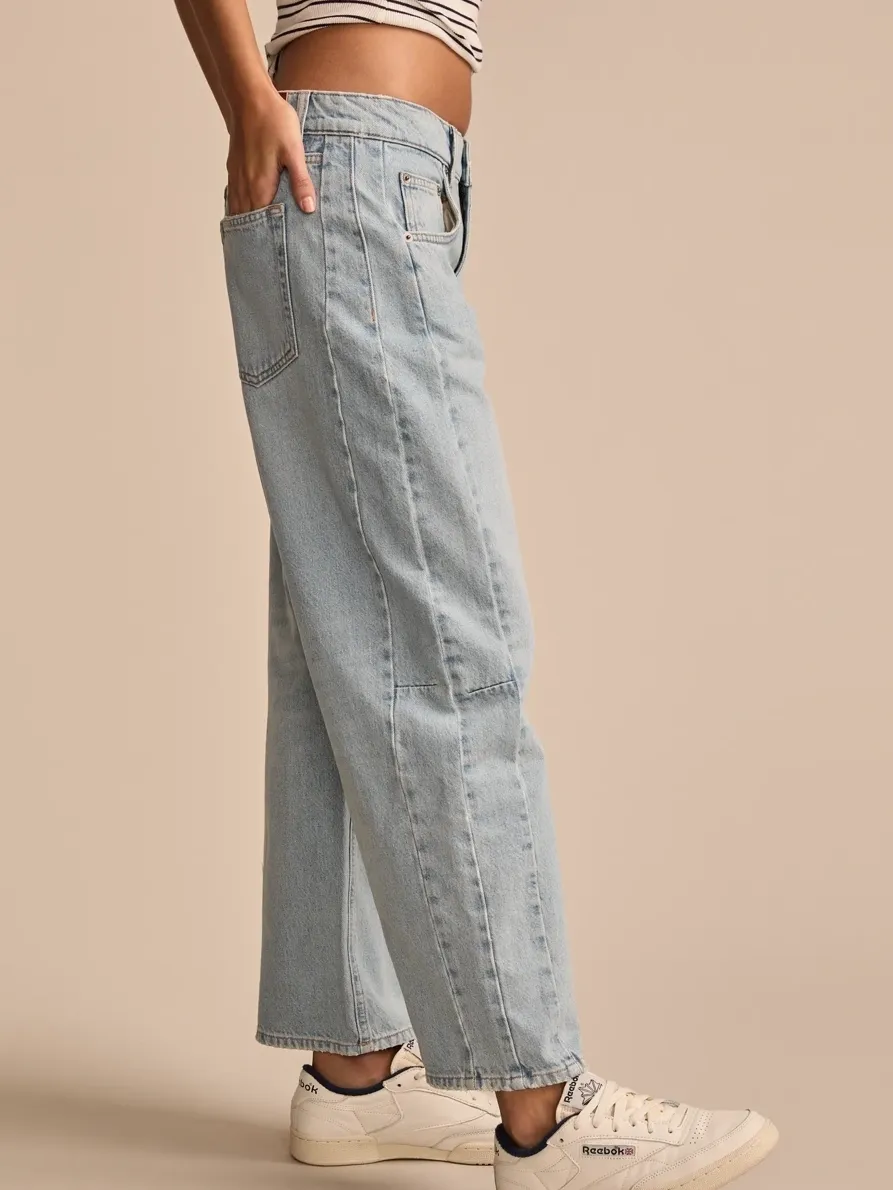 Distressed Light Wash Denim Barrel leg