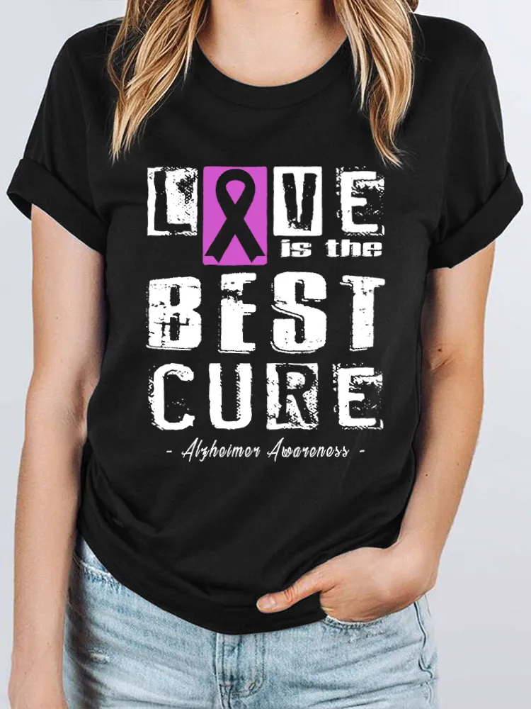 Love is the best cure  Alzheimer's Disease Awareness Women's Print T-Shirt