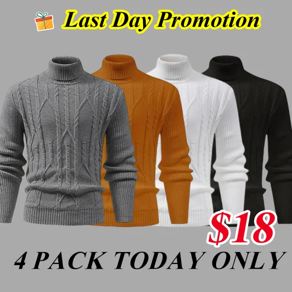 Men's turtleneck warm sweater, retro cable knit style