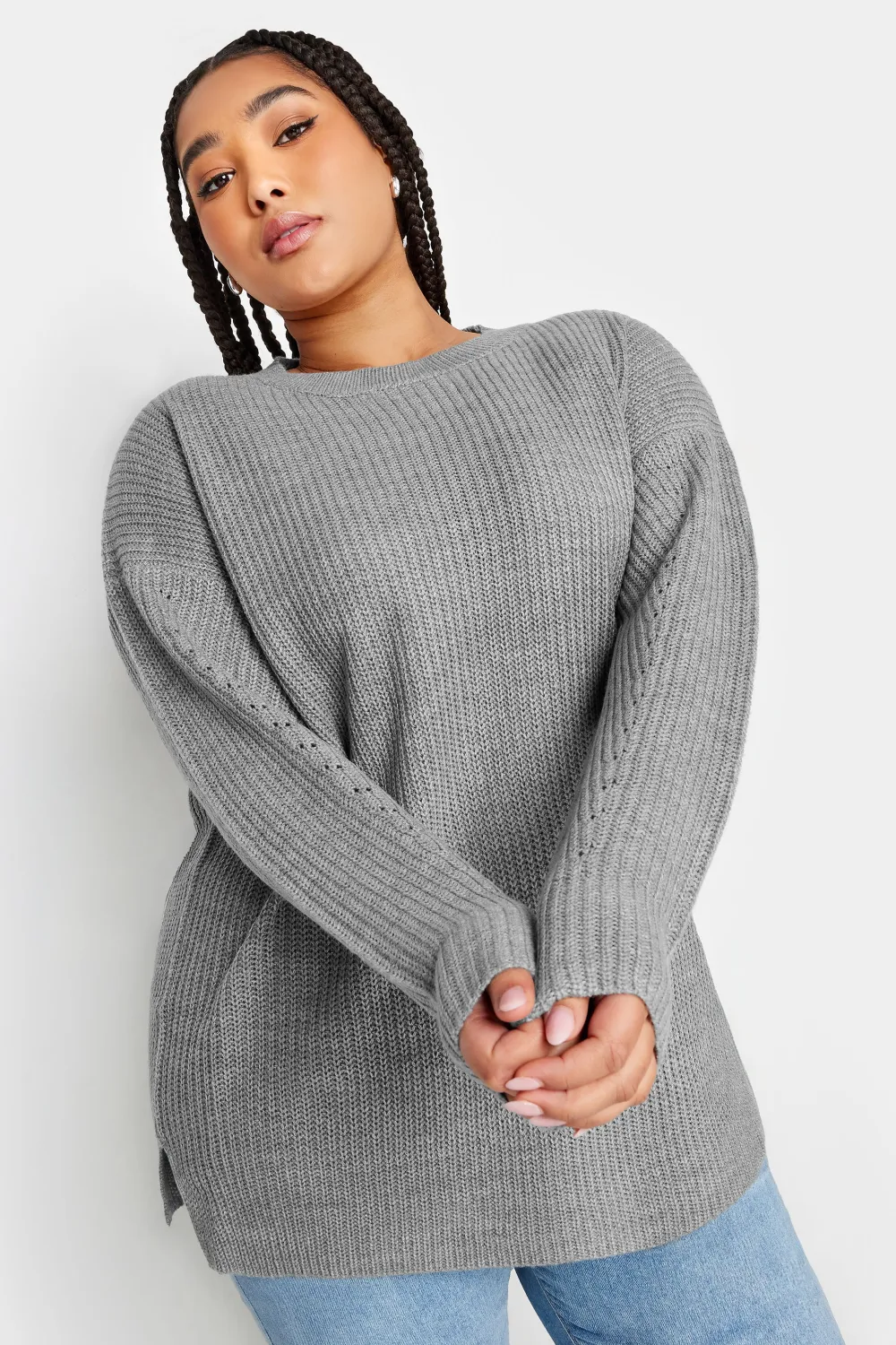 YOURS Curve Navy Blue Drop Shoulder Knitted Jumper