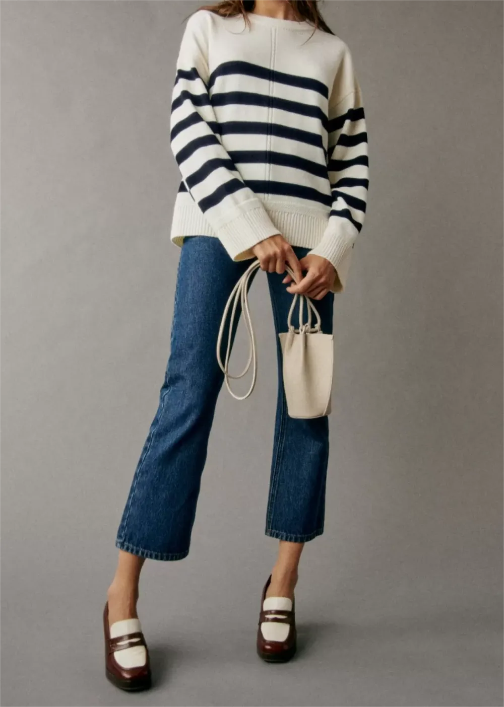 Black And White Striped Crew Neck Sweater