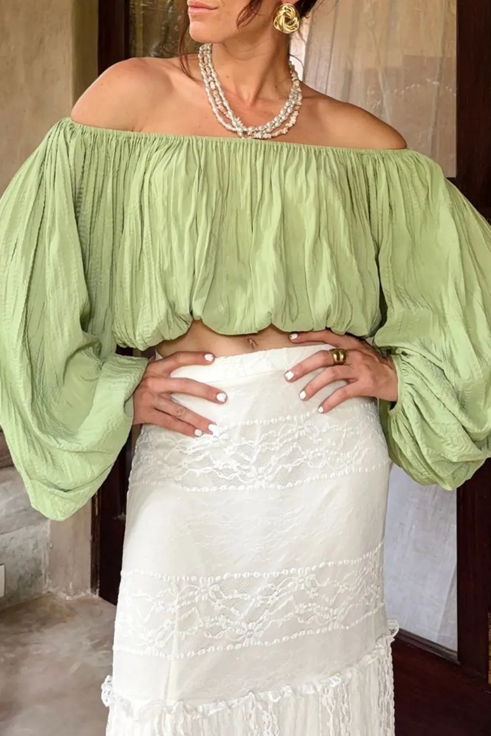 Green off Shoulder Top