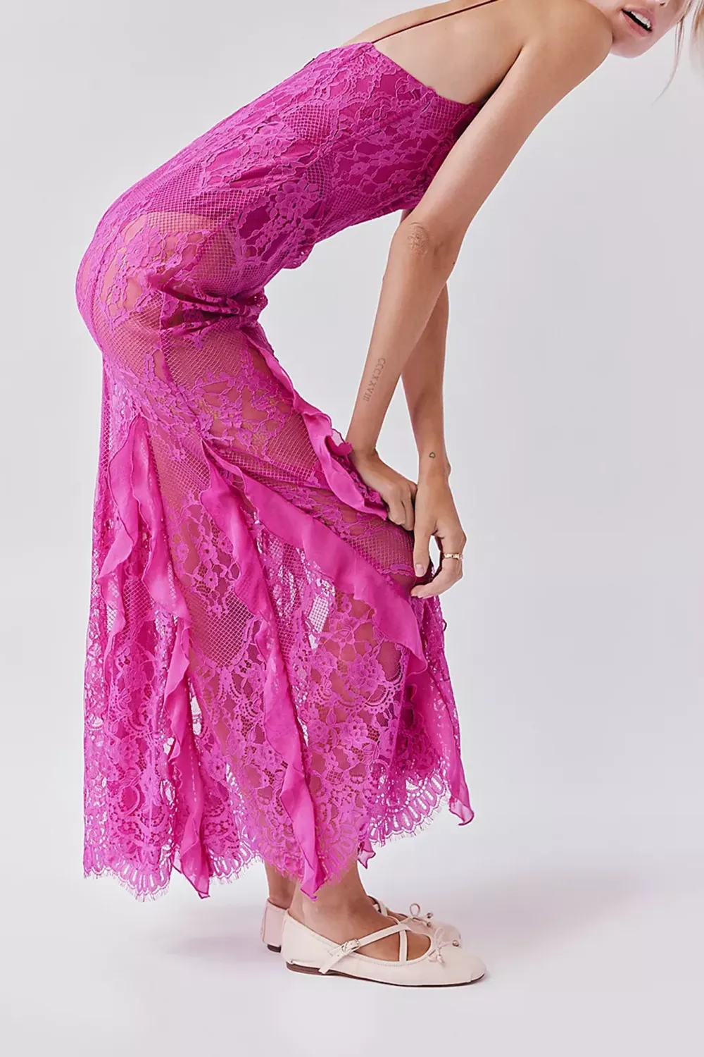 Strapless Lace Paneled Maxi Dress