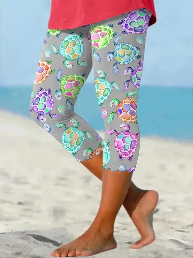 Sea Turtle Beach With Pocket Vacation Print Leggings