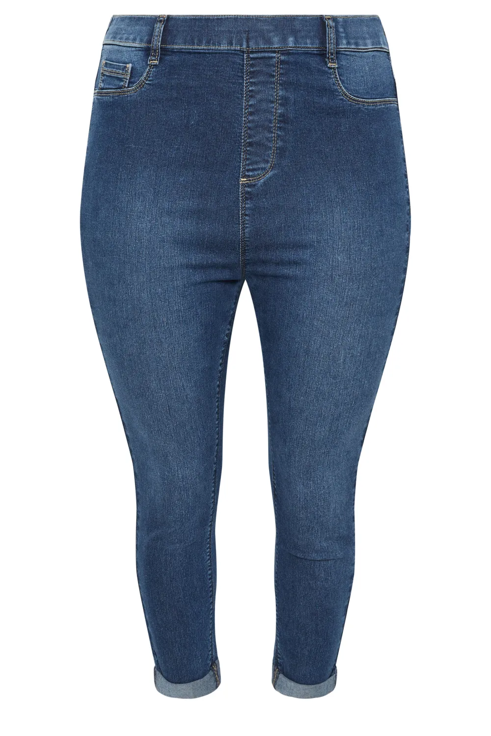 YOURS Curve Mid Wash Blue Turn Up Cropped GRACE Jeggings