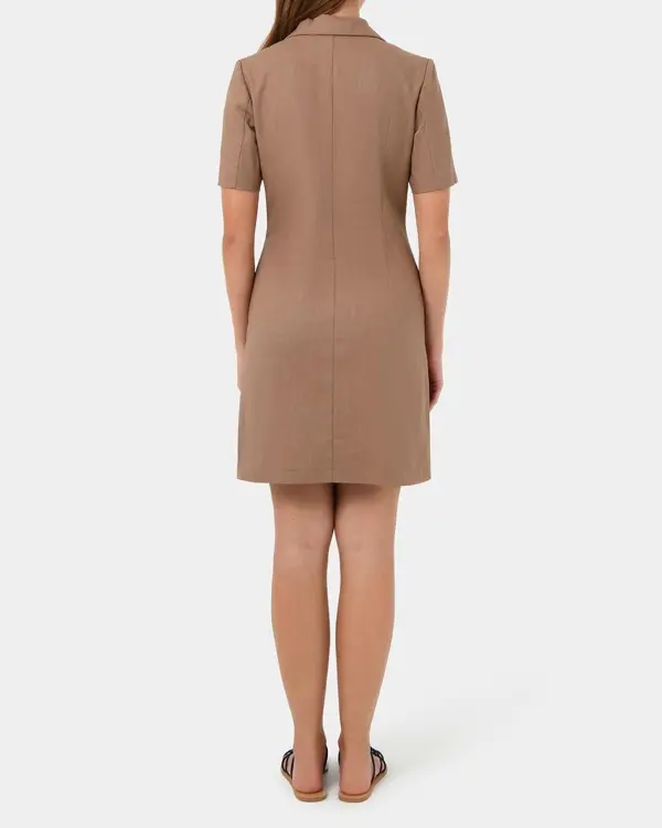 Notch Lapel Collar Button Linen Dress