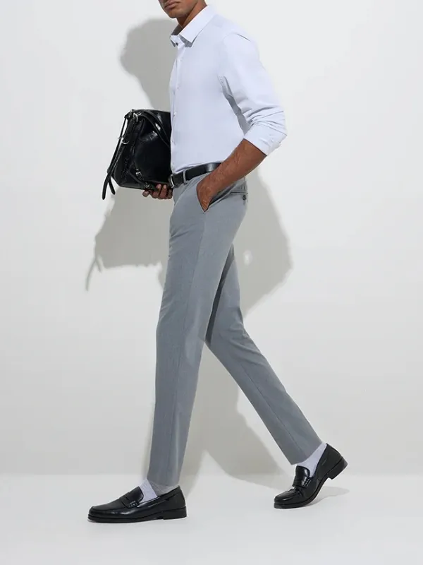 Light Grey Solid Skinny Man's Shirt