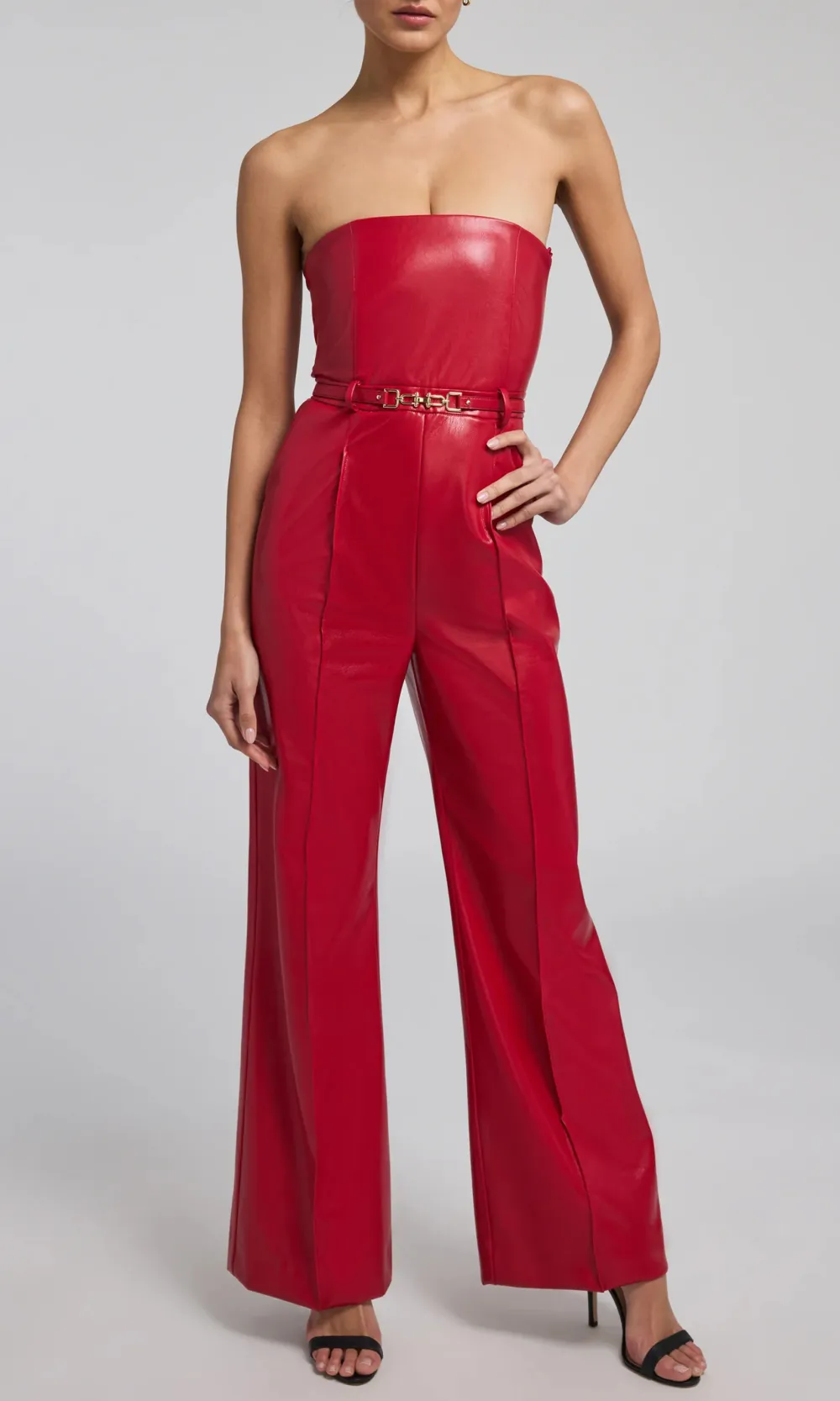 Red Shiny Vegan Leather Jumpsuit