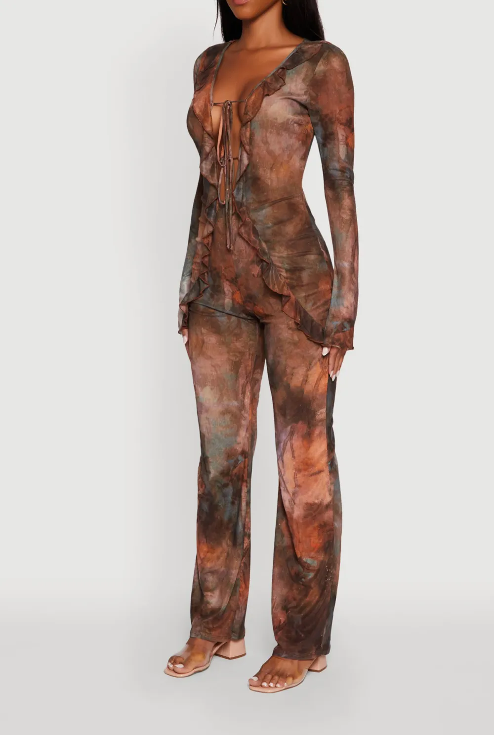 Full Printed Deep V-Neck Jumpsuit