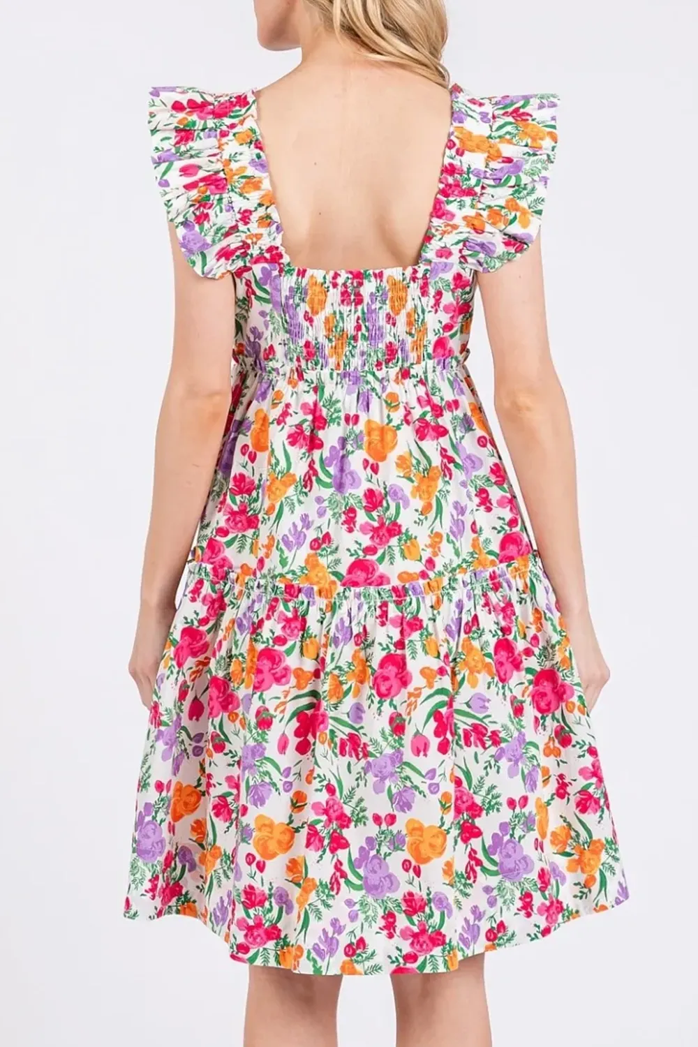 All-Match Temperament Square Neck Ivory Multl Dress