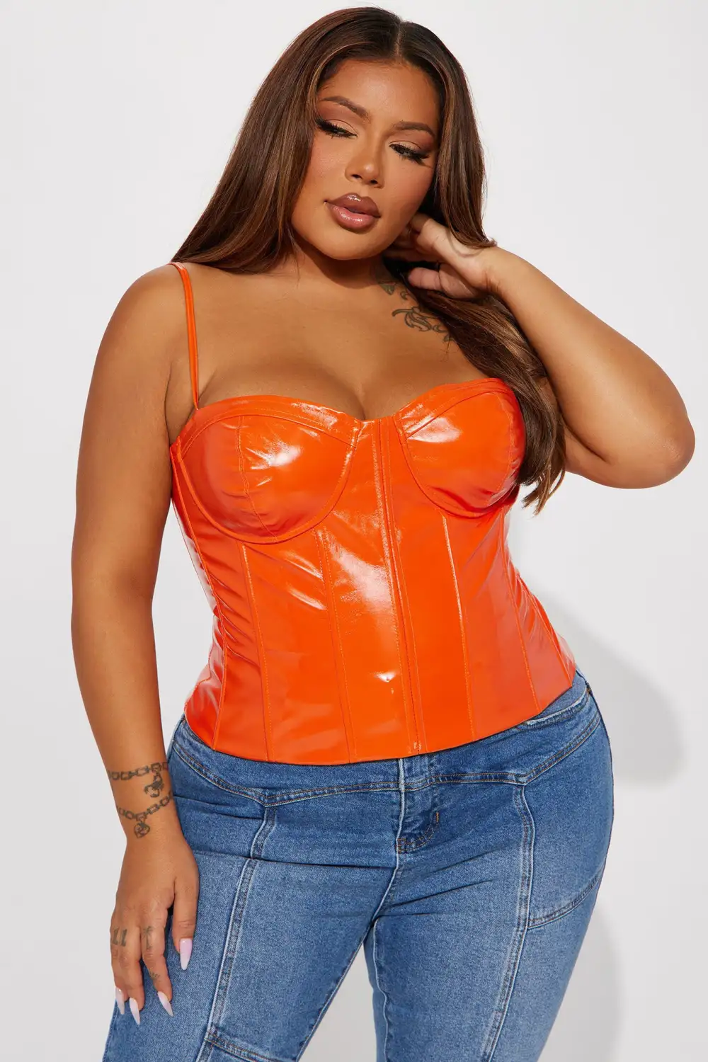 Drama Queen Faux Leather Corset Top - Orange