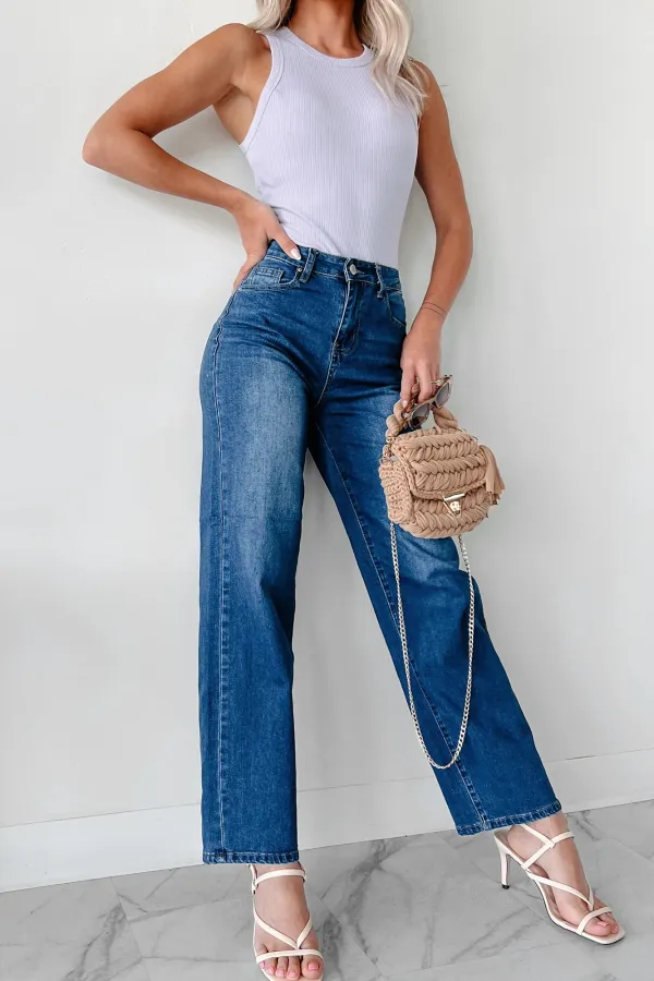 High Rise Non-Distressed Wide Leg Jeans