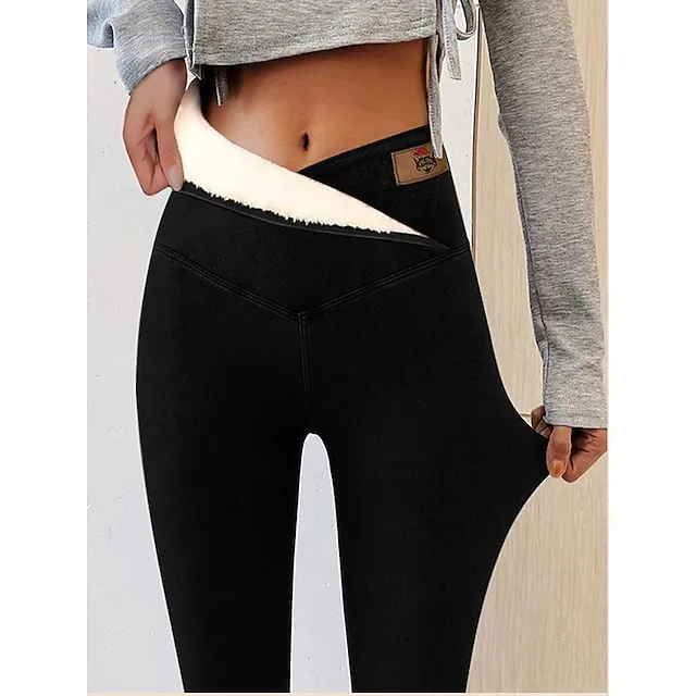 Women‘s High Waist Fleece Lined Leggings Winter Leggings Lounge Athletic Athleisure High Elasticity Thermal Warm Solid Color S 3XL Winter