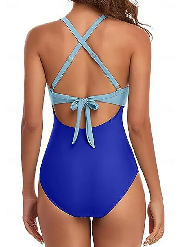Women's Swimwear One Piece Normal Swimsuit Cut Out Color Block Beach Wear Holiday Bathing Suits