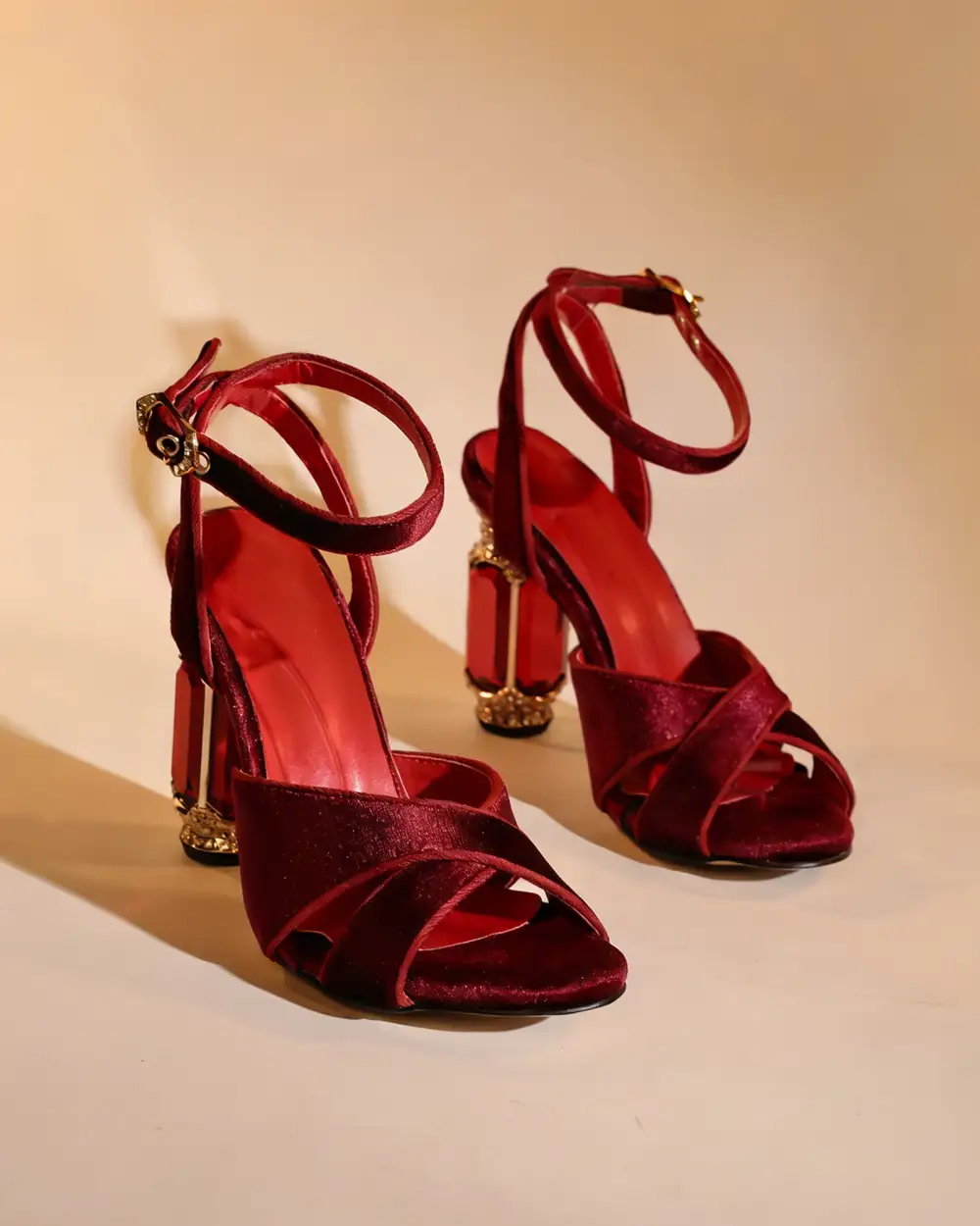 Velvet Vintage Sandals in Red