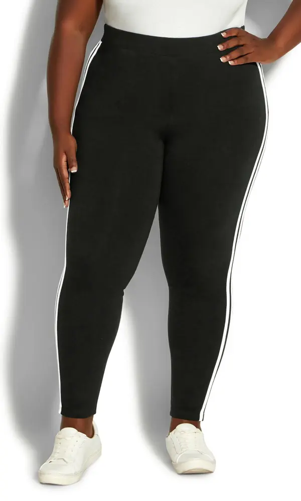 Evans Black 2 Stripe Plain Legging