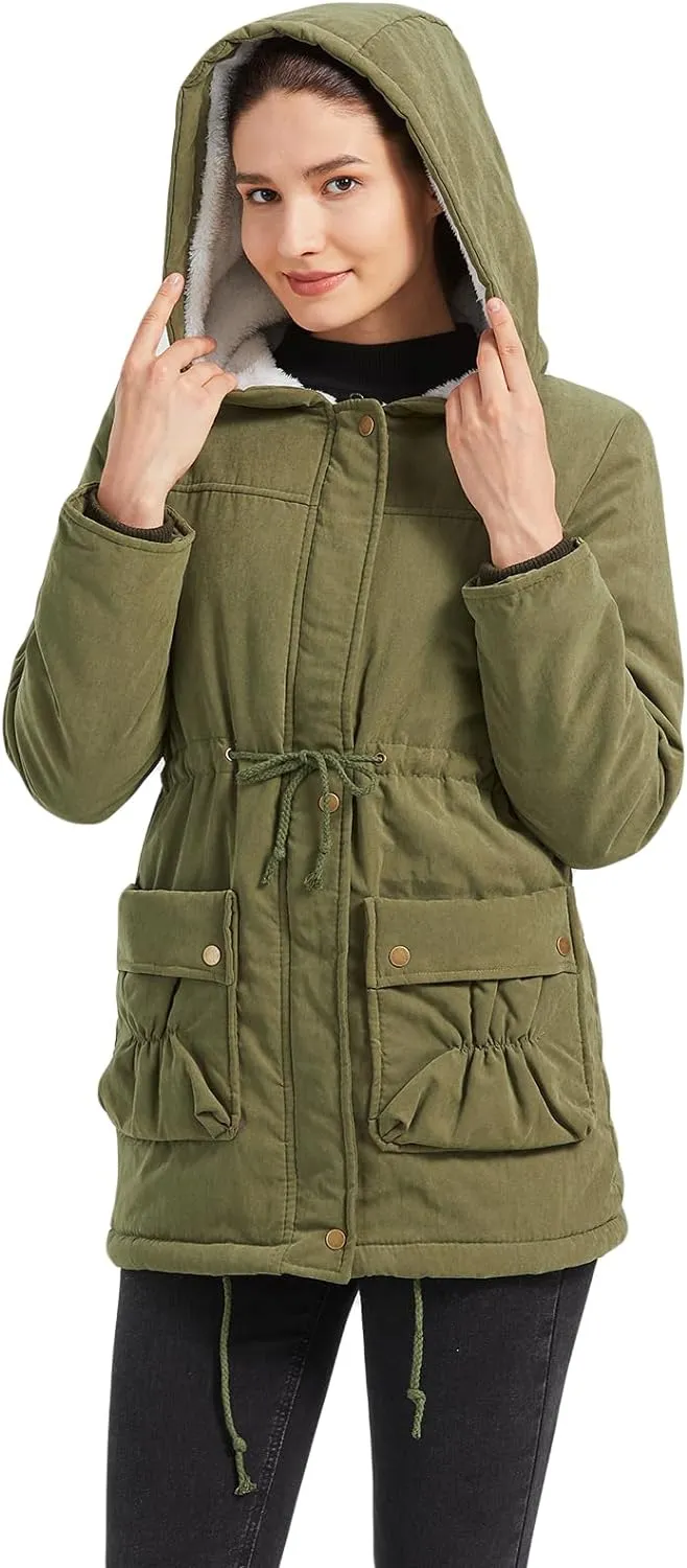 Women's Winter Mid Length Thick Warm Faux Lamb Wool Lined Jacket Coat